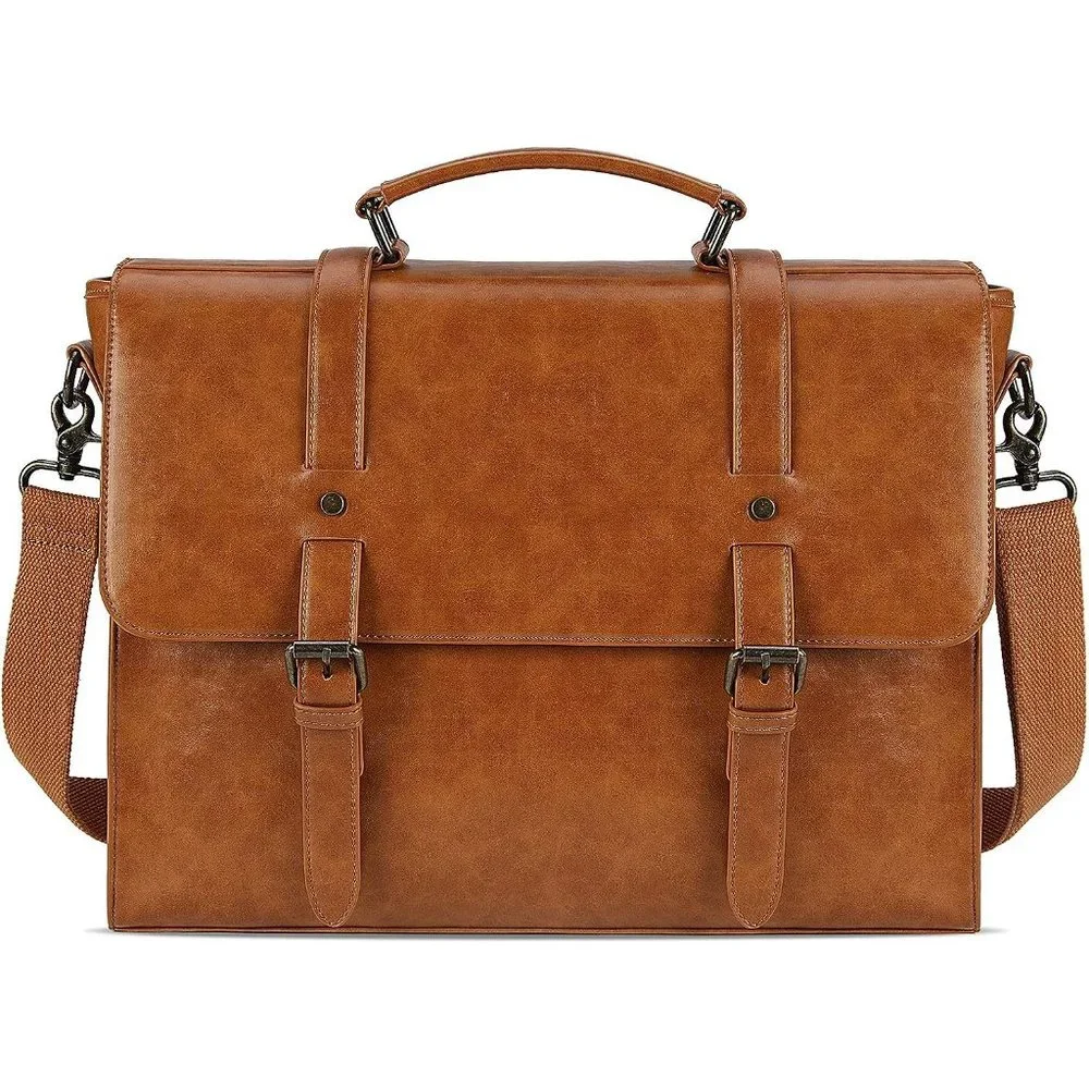 Men's Brown Leather Waterproof Messenger bag 15.6 Inch